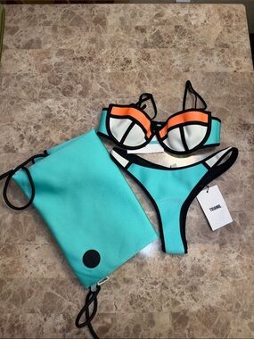 triangl swimwear Turquoise & Coral Neoprene Bikini Set